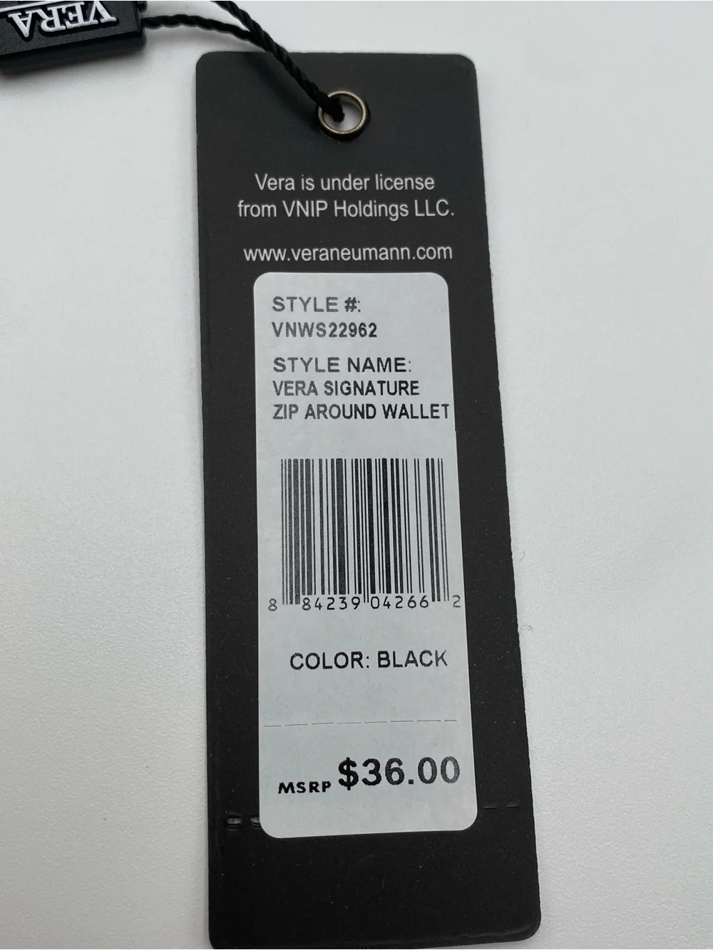 Vera New York Wallet Womens Black Signature Logo Zip Around Stripe New